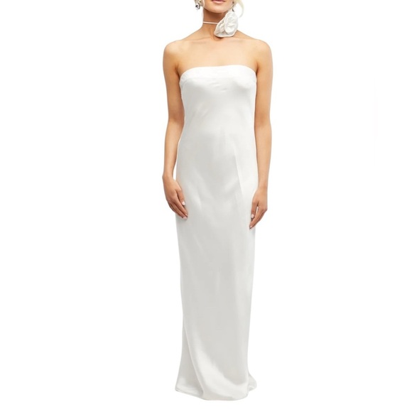 WeWoreWhat White Strapless Satin Midi Dress w/ Flower Necktie Size 14 NWT - Picture 1 of 8